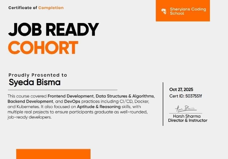 Job Ready Cohort: Web + DSA + Aptitude